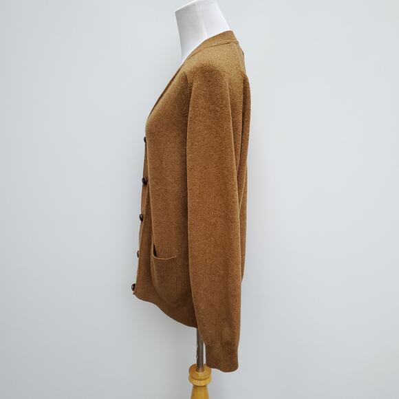 LL Bean Grandpa Cardigan Sweater Brown Lambswool Wooden Buttons Pockets Large - Picture 9 of 16
